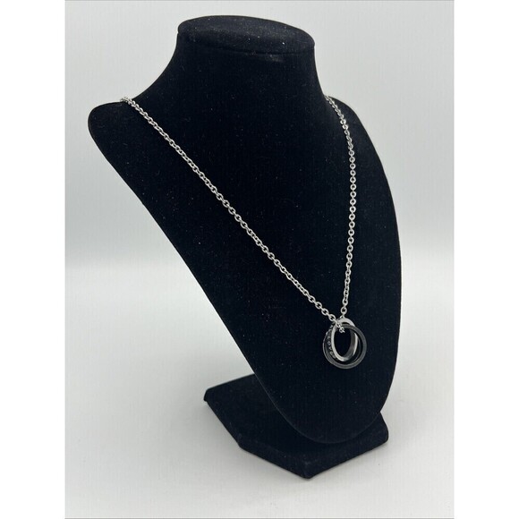 Eternal Love Intertwined Rings Pendant Necklace- Silver Tone/Black - - Picture 2 of 9